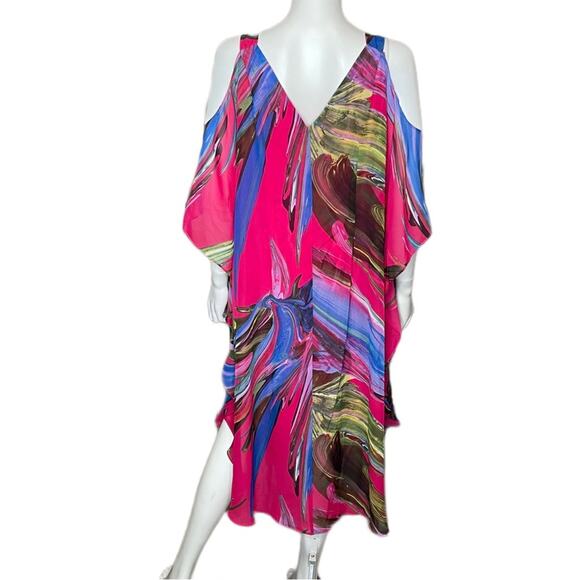 ROBBIE BEE Plus Size Cold-Shoulder Caftan Dress Hot Pink Women’s Sz 14W - Picture 6 of 10